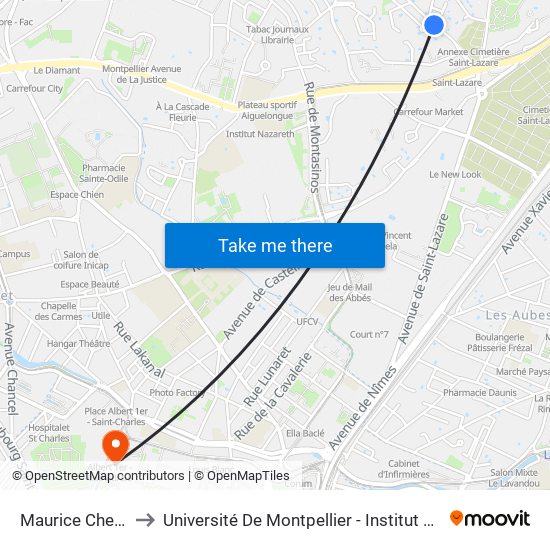 Maurice Chevalier to Université De Montpellier - Institut De Biologie map