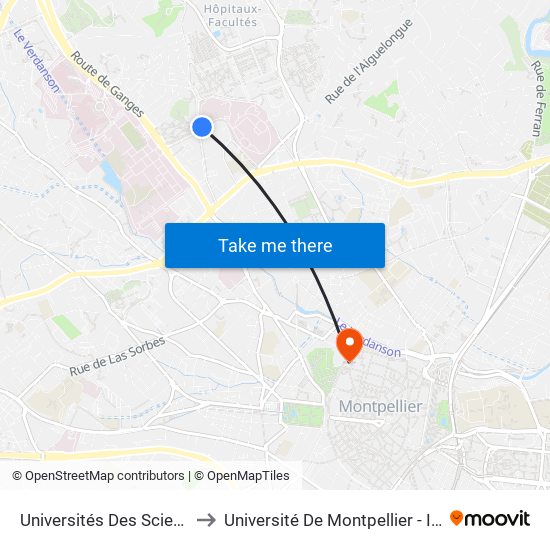 Universités Des Sciences Et Lettres to Université De Montpellier - Institut De Biologie map