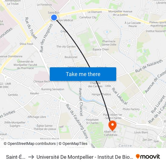 Saint-Éloi to Université De Montpellier - Institut De Biologie map