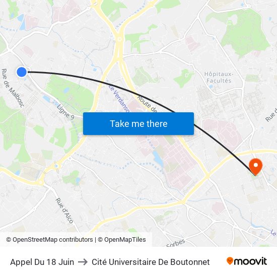 Appel Du 18 Juin to Cité Universitaire De Boutonnet map