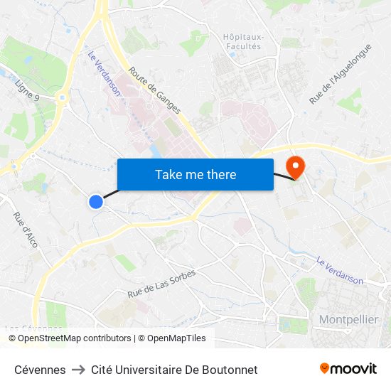 Cévennes to Cité Universitaire De Boutonnet map