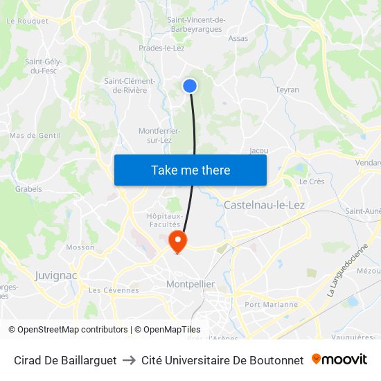 Cirad De Baillarguet to Cité Universitaire De Boutonnet map