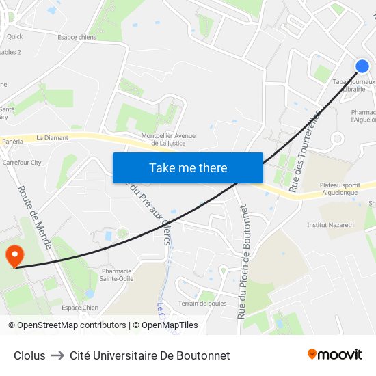 Clolus to Cité Universitaire De Boutonnet map