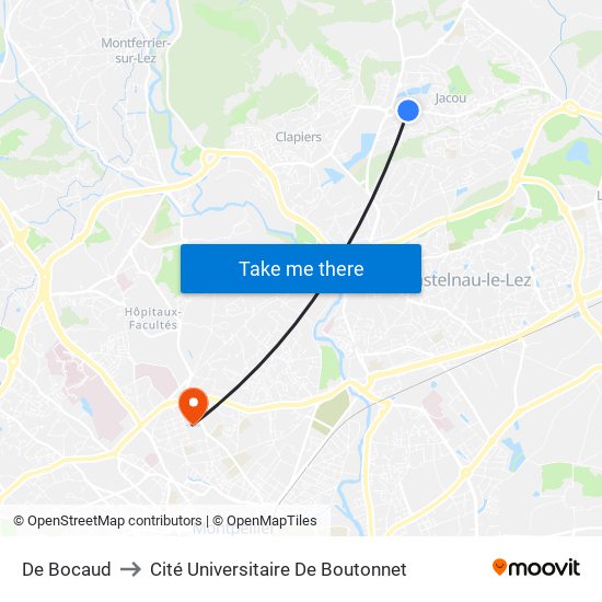 De Bocaud to Cité Universitaire De Boutonnet map