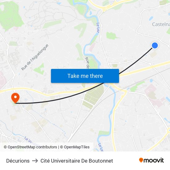 Décurions to Cité Universitaire De Boutonnet map