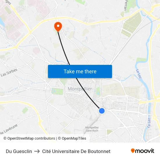 Du Guesclin to Cité Universitaire De Boutonnet map