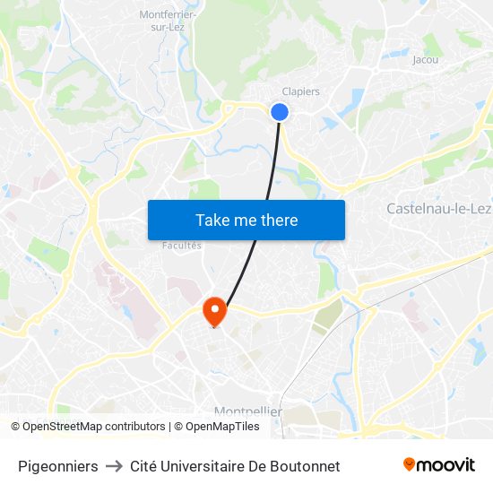 Pigeonniers to Cité Universitaire De Boutonnet map