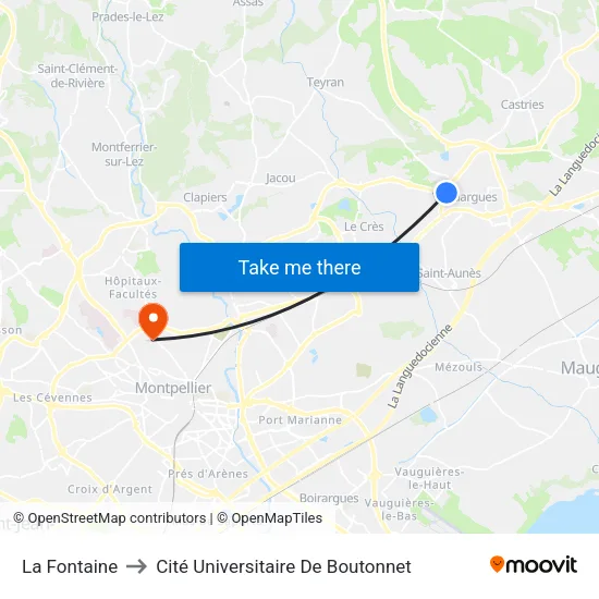 La Fontaine to Cité Universitaire De Boutonnet map
