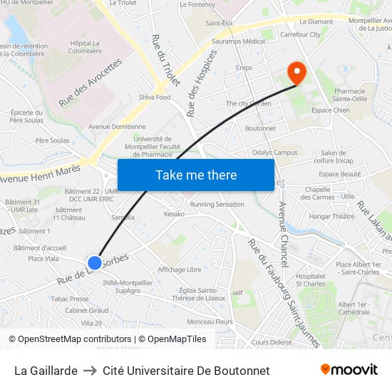 La Gaillarde to Cité Universitaire De Boutonnet map