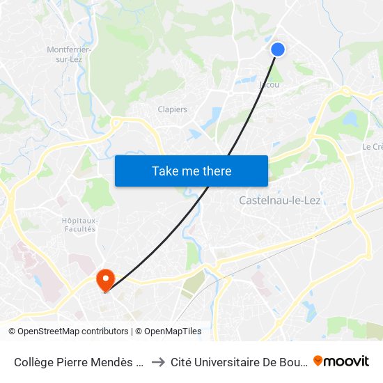 Collège Pierre Mendès France to Cité Universitaire De Boutonnet map