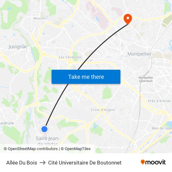 Allée Du Bois to Cité Universitaire De Boutonnet map