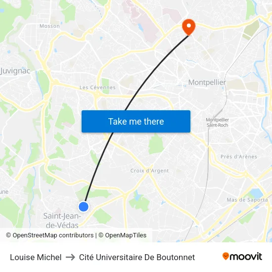 Louise Michel to Cité Universitaire De Boutonnet map