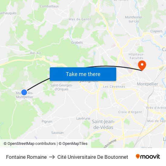 Fontaine Romaine to Cité Universitaire De Boutonnet map