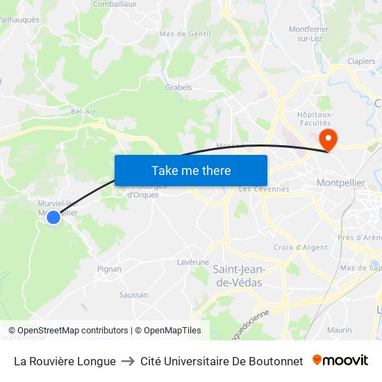 La Rouvière Longue to Cité Universitaire De Boutonnet map