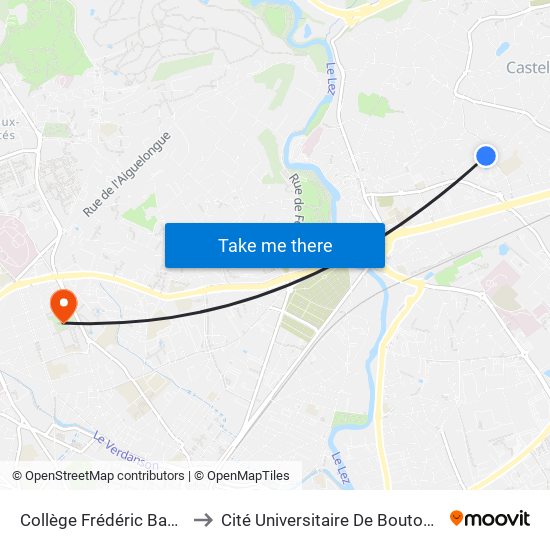 Collège Frédéric Bazille to Cité Universitaire De Boutonnet map