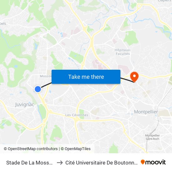 Stade De La Mosson to Cité Universitaire De Boutonnet map