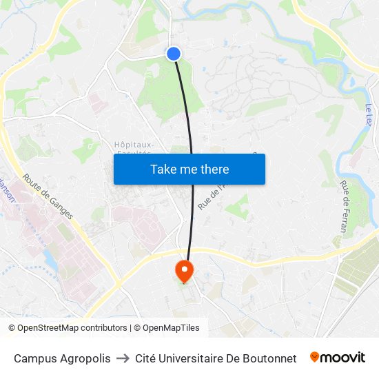 Campus Agropolis to Cité Universitaire De Boutonnet map