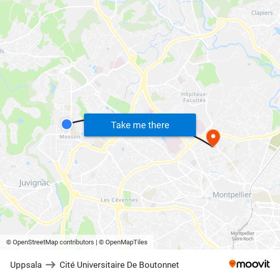 Uppsala to Cité Universitaire De Boutonnet map