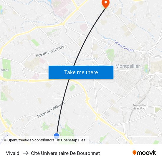 Vivaldi to Cité Universitaire De Boutonnet map