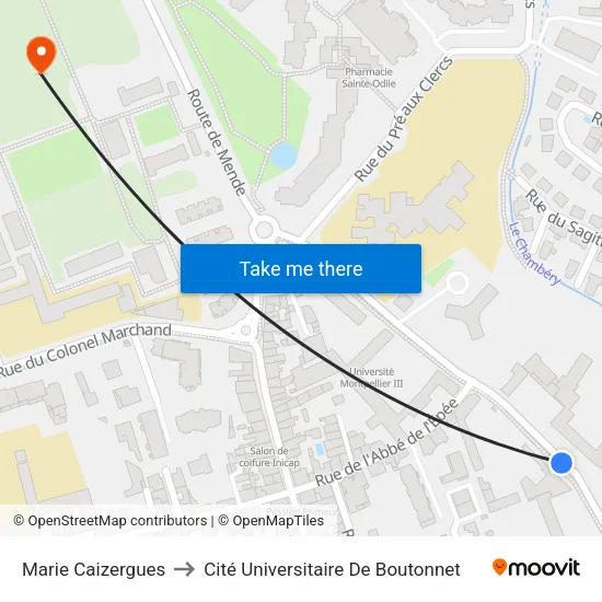 Marie Caizergues to Cité Universitaire De Boutonnet map