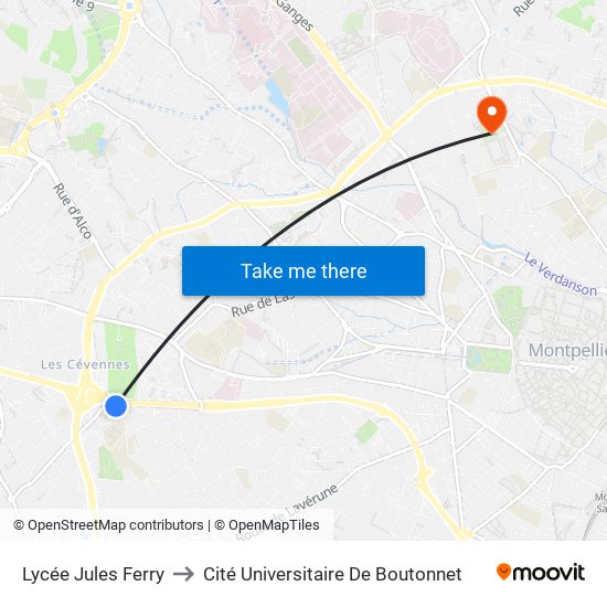 Lycée Jules Ferry to Cité Universitaire De Boutonnet map