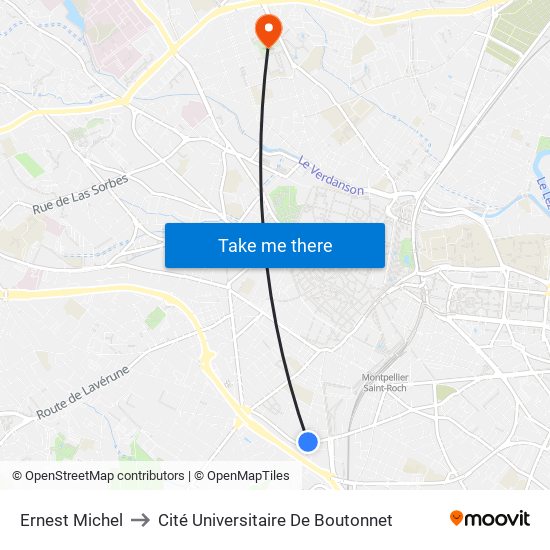 Ernest Michel to Cité Universitaire De Boutonnet map