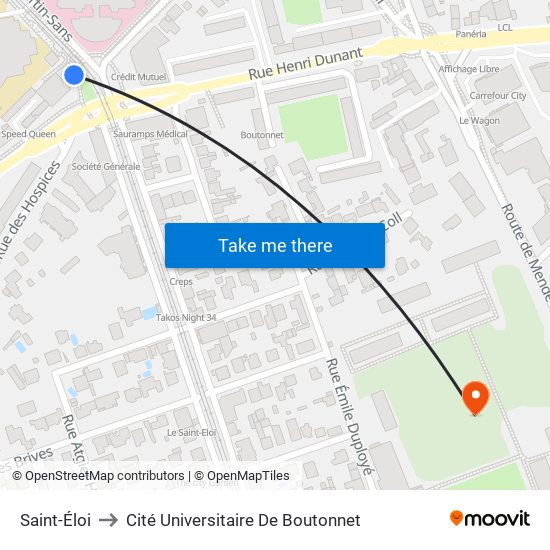 Saint-Éloi to Cité Universitaire De Boutonnet map