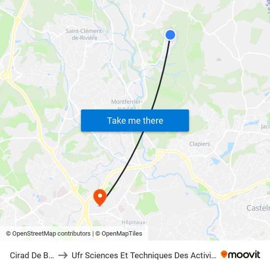 Cirad De Baillarguet to Ufr Sciences Et Techniques Des Activités Physiques Et Sportives map