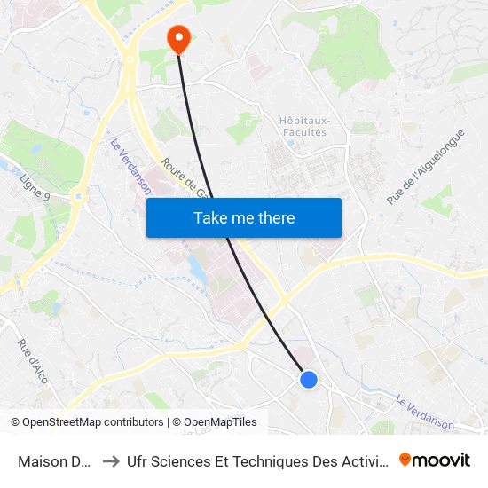 Maison Des Sports to Ufr Sciences Et Techniques Des Activités Physiques Et Sportives map