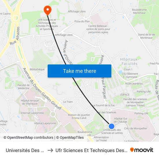 Universités Des Sciences Et Lettres to Ufr Sciences Et Techniques Des Activités Physiques Et Sportives map