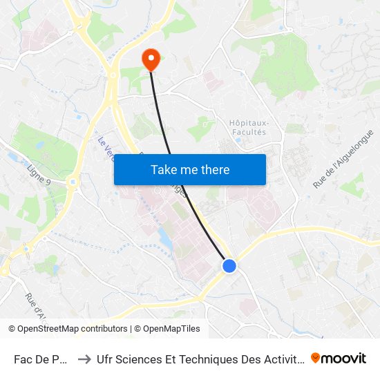 Fac De Pharmacie to Ufr Sciences Et Techniques Des Activités Physiques Et Sportives map