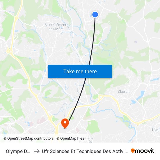 Olympe De Gouges to Ufr Sciences Et Techniques Des Activités Physiques Et Sportives map