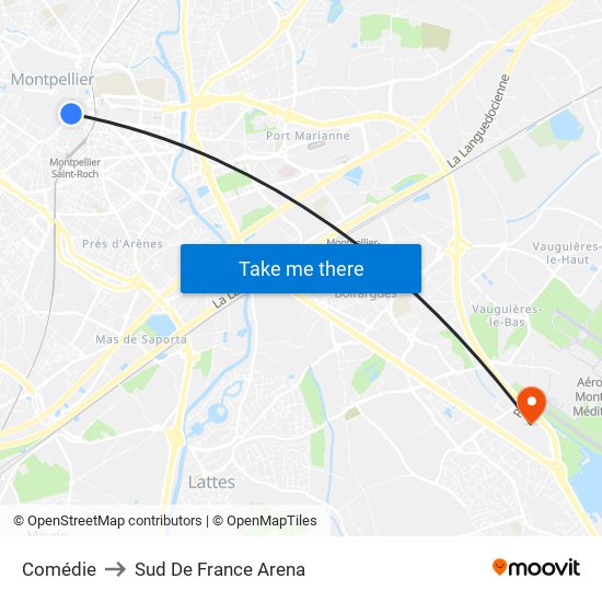 Comédie to Sud De France Arena map