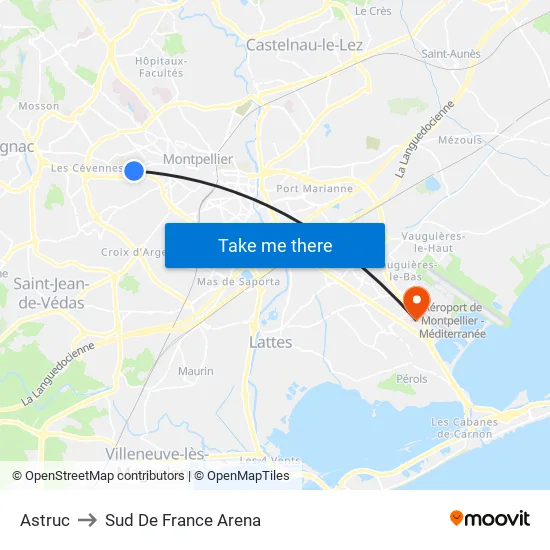 Astruc to Sud De France Arena map