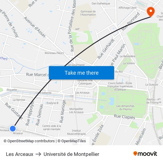 Les Arceaux to Université de Montpellier map