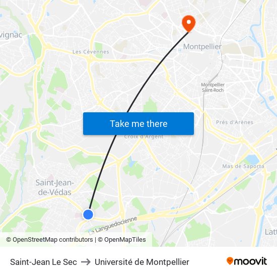 Saint-Jean Le Sec to Université de Montpellier map