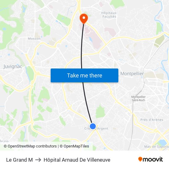 Le Grand M to Hôpital Arnaud De Villeneuve map