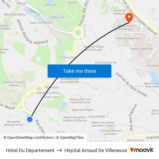 Hôtel Du Département to Hôpital Arnaud De Villeneuve map