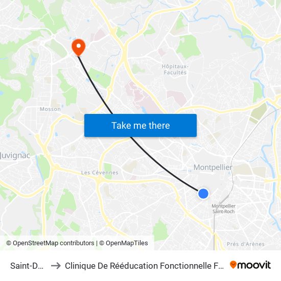 Saint-Denis to Clinique De Rééducation Fonctionnelle Fontfroide map