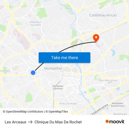 Les Arceaux to Clinique Du Mas De Rochet map