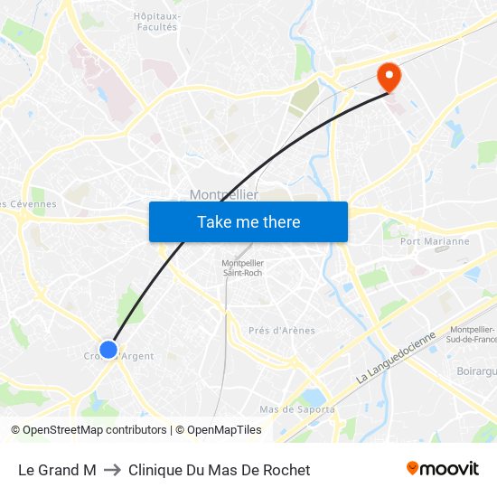 Le Grand M to Clinique Du Mas De Rochet map
