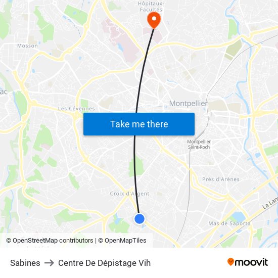 Sabines to Centre De Dépistage Vih map