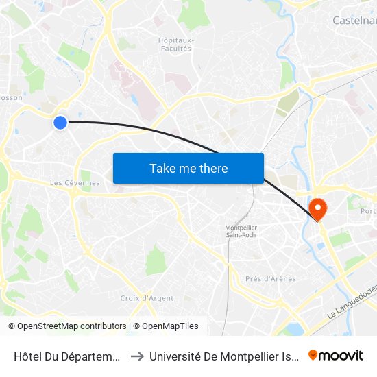 Hôtel Du Département to Université De Montpellier Isem map