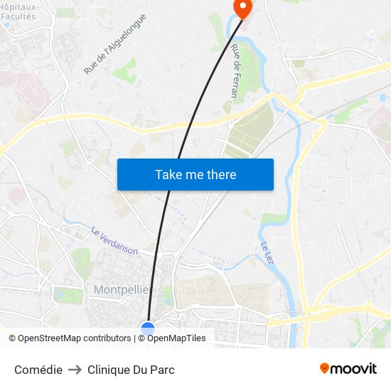 Comédie to Clinique Du Parc map