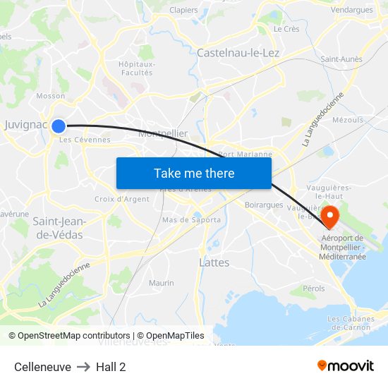 Celleneuve to Hall 2 map