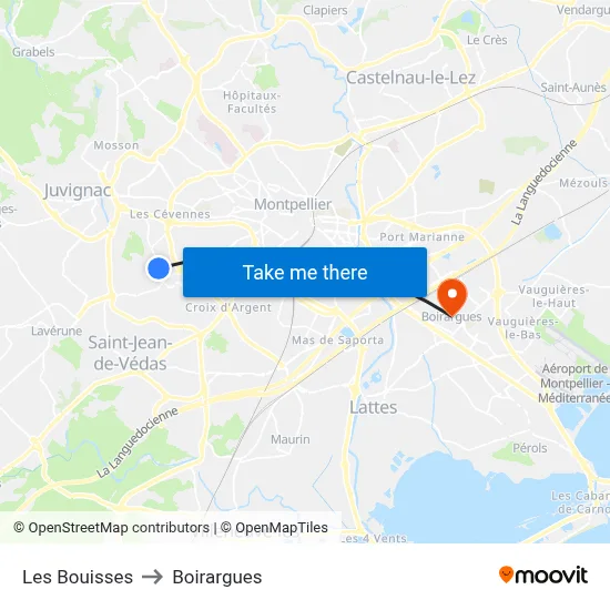 Les Bouisses to Boirargues map