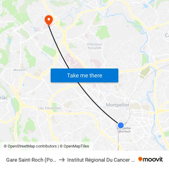 Gare Saint-Roch (Pont De Sète) to Institut Régional Du Cancer De Montpellier map