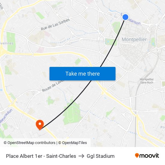 Place Albert 1er - Saint-Charles to Ggl Stadium map