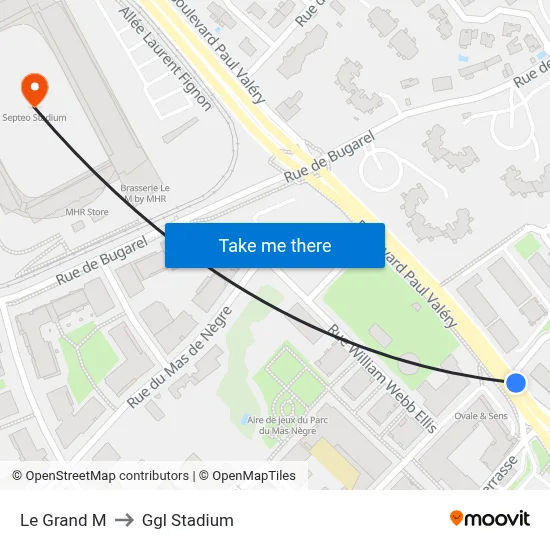 Le Grand M to Ggl Stadium map