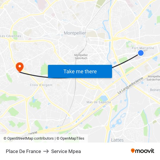 Place De France to Service Mpea map